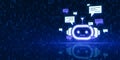 Creative bot hologram on binary coding background with mock up place. Chat GPT and customer service concept. 3D Rendering Royalty Free Stock Photo