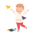 Creative Boy Folding Paper Making Plane as Handcrafted Item Vector Illustration