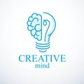 Creative brain concept, intelligent creation vector logo. Light bulb with half of human anatomical brain. Bright mind, thinking Royalty Free Stock Photo