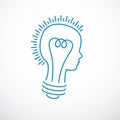 Creative brain concept, intelligent person vector logo. Light bu