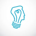 Creative brain concept, intelligent person vector logo. Light bulb in a shape of child head profile. Bright mind, thinking and