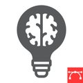 Creative brain glyph icon, idea and lightbulb, creative thinking sign vector graphics, editable stroke solid icon, eps