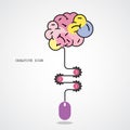 Creative brain idea concept and computer mouse symbol. Progression of idea concept. Royalty Free Stock Photo