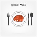 Creative brain Idea concept with spoon,fork and knife sign on ba