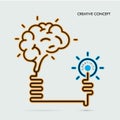 Creative brain Idea and light bulb concept, design for poster fl Royalty Free Stock Photo