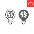 Creative brain line and glyph icon, idea and lightbulb, creative thinking sign vector graphics, editable stroke linear