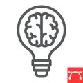 Creative brain line icon, idea and lightbulb, creative thinking sign vector graphics, editable stroke linear icon, eps