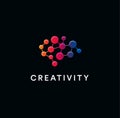 Creative brain logo. Creativity and creative thinking symbol. Neural network emblem. Cerebral neurons connections icon Royalty Free Stock Photo