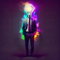 Generative AI: Creative Brain Thinking. Glowing Bulb Inside Man\'s Head