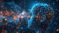 Creative Brainstorming with Low Poly Wireframe: Human Technology and Digital Ideas on Blue Background - Vector Illustrat