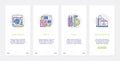 Creative brand packaging design process UX, UI onboarding mobile app page screen set