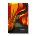 Creative, bright, universal, abstract card design. Dark background. Red with yellow.