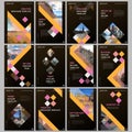 Creative brochure templates with colorful cubes, trendy geometric abstract background. Covers design templates for flyer