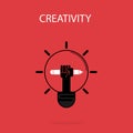 Creative bulb light idea and pencil hand icon,flat design.Concept of ideas inspiration, innovation, invention, effective thinking Royalty Free Stock Photo