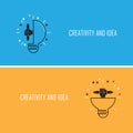 Creative bulb light idea and pencil hand icon,flat design.