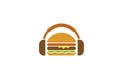 Creative Burger Headphone Logo Design Vector Symbol Illustration