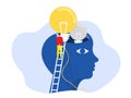 Creative Business, Businessman holding idea light bulb put human head brain Upskill, learn new things or knowledge development