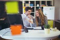 Creative business colleagues using desktop computer in office Royalty Free Stock Photo