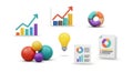 Creative business growth charts data visualization idea lightbulb and colorful spheres set Royalty Free Stock Photo