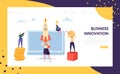 Creative Business Innovation Startup Landing Page. Marketing Character Launch Rocket to Aim. New Project Success