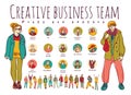 Creative business team posts and avatars icons