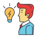 Creative businessman, great business idea is in form of a light bulb, brainstorm concept.