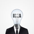 Creative businessman with idea. Light bulb. Vector