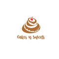 Creative cake logo with cherry vector illustration.