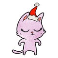 A creative calm textured cartoon of a cat wearing santa hat