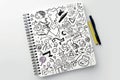 A Creative Canvas: Exploring Artistry and Imagination Through Doodles on a Notebook. Generative AI.