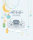 Creative card design for holy month of muslim community festival Ramadan Kareem. Arabic decorations