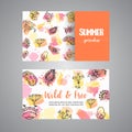 Creative cards with flowers. Hand drawn floral elements. Enjoy summer text Vector template banners for poster