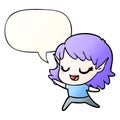 A creative carton happy elf girl dancing and speech bubble in smooth gradient style