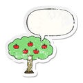 A creative cartoon apple tree and speech bubble distressed sticker Royalty Free Stock Photo