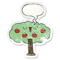 A creative cartoon apple tree and speech bubble distressed sticker Royalty Free Stock Photo