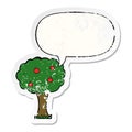 A creative cartoon apple tree and speech bubble distressed sticker Royalty Free Stock Photo