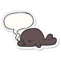 A creative cartoon baby seal and speech bubble sticker