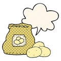 A creative cartoon bag of potatoes and speech bubble in comic book style Royalty Free Stock Photo