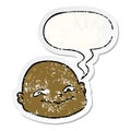 A creative cartoon bald man and speech bubble distressed sticker Royalty Free Stock Photo