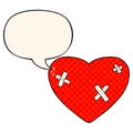 A creative cartoon beaten up heart and speech bubble in comic book style Royalty Free Stock Photo