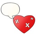 A creative cartoon beaten up heart and speech bubble in smooth gradient style Royalty Free Stock Photo