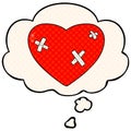 A creative cartoon beaten up heart and thought bubble in comic book style Royalty Free Stock Photo