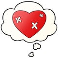 A creative cartoon beaten up heart and thought bubble in smooth gradient style Royalty Free Stock Photo