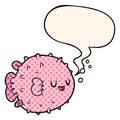 A creative cartoon blowfish and speech bubble in comic book style Royalty Free Stock Photo