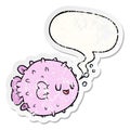 A creative cartoon blowfish and speech bubble distressed sticker