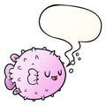 A creative cartoon blowfish and speech bubble in smooth gradient style