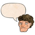 A creative cartoon bored man and speech bubble in retro texture style