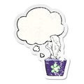 A creative cartoon box of tissues and thought bubble as a distressed worn sticker Royalty Free Stock Photo