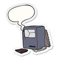 A creative cartoon broken old computer and speech bubble sticker Royalty Free Stock Photo