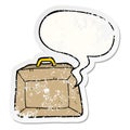 A creative cartoon budget briefcase and speech bubble distressed sticker Royalty Free Stock Photo